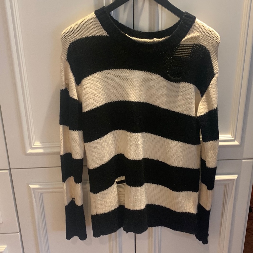N:Philanthropy distressed black and white sweater